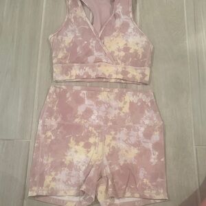 Mono B Pink and Cream Tie-Dye Sports Bra and Shorts Set